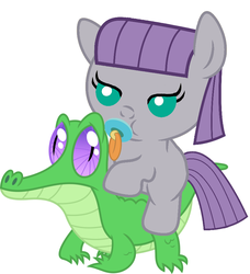 Size: 836x917 | Tagged: safe, artist:red4567, gummy, maud pie, earth pony, pony, g4, baby, baby pony, cute, maud pie riding gummy, maudabetes, pacifier, ponies riding gators, purple mane, purple tail, recolor, riding, simple background, tail, teal eyes, weapons-grade cute, white background