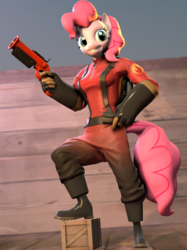 Size: 809x1079 | Tagged: safe, artist:hellhounds04, pinkie pie, earth pony, anthro, g4, 3d, askpinkiepyro, female, flare gun, pinkie pyro, pyro (tf2), solo, source filmmaker, team fortress 2
