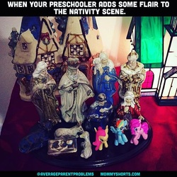 Size: 640x640 | Tagged: safe, fluttershy, pinkie pie, rainbow dash, g4, blind bag, figure, instagram, irl, nativity, photo, toy