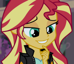 Size: 829x720 | Tagged: safe, edit, screencap, sunset shimmer, equestria girls, g4, my little pony equestria girls: friendship games, bedroom eyes, cropped, smiling, teeth