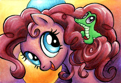 Size: 720x494 | Tagged: safe, artist:dracontiar, gummy, pinkie pie, g4, traditional art