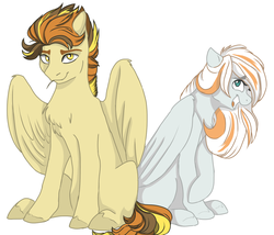 Size: 1024x878 | Tagged: safe, artist:brielleo, oc, oc only, oc:arcing flash, oc:gusty, brother and sister, offspring, parent:fire streak, parent:spitfire, siblings