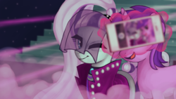 Size: 1920x1080 | Tagged: safe, artist:heavenlysasha, amethyst star, coloratura, sparkler, pony, g4, cellphone, countess coloratura, depth of field, magic, phone, selfie, smartphone, telekinesis, wink