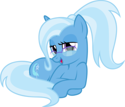 Size: 1807x1537 | Tagged: safe, artist:badumsquish, derpibooru exclusive, trixie, pony, unicorn, g4, alternate hairstyle, badumsquish is trying to murder us, bedroom eyes, cute, diatrixes, female, glasses, happy, looking at you, mare, open mouth, ponytail, prone, simple background, smiling, solo