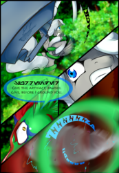 Size: 1035x1500 | Tagged: safe, artist:severus, oc, oc only, oc:axl, oc:malachite, oc:stormfront, kitsune, comic:serpent's coils, flying, messenger bag, stories from the front