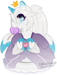 Size: 497x656 | Tagged: safe, artist:gr0ssking, oc, oc only, alicorn, anthro, alicorn oc, heart, mouth hold, solo, sucker
