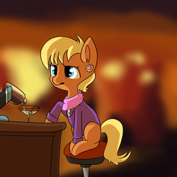 Size: 1280x1280 | Tagged: safe, artist:tjpones edits, edit, editor:dsp2003, ms. harshwhinny, pony, g4, alcohol, barstool, food, martini, missing cutie mark, offscreen character, sitting, solo focus, stool