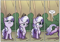 Size: 1316x928 | Tagged: safe, artist:agnesgarbowska, idw, official comic, diamond tiara, earth pony, pony, g4, spoiler:comic, spoiler:comic38, bag, comic, cropped, female, filly, foal, saddle bag, solo, speech bubble, tsundere