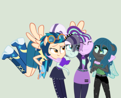 Size: 2688x2176 | Tagged: safe, coloratura, indigo zap, queen chrysalis, starlight glimmer, equestria girls, g4, clothes, countess coloratura, equestria girls-ified, group, high res, ponied up, skirt, younger