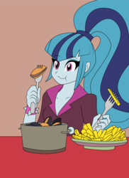 Size: 2550x3509 | Tagged: safe, artist:zefrenchm, sonata dusk, equestria girls, g4, my little pony equestria girls: rainbow rocks, eating, female, food, french fries, high res, moules frites, solo