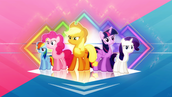 Size: 1920x1080 | Tagged: safe, artist:antylavx, artist:breevsto, applejack, pinkie pie, rainbow dash, rarity, twilight sparkle, alicorn, pony, g4, female, group shot, mare, reflection, twilight sparkle (alicorn), vector, wallpaper