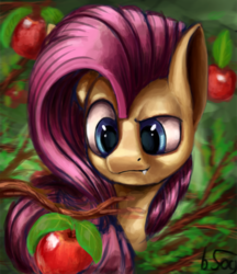 Size: 3500x4057 | Tagged: safe, artist:bluespiritofgood, fluttershy, bat pony, pony, g4, apple, dreamworks face, female, flutterbat, food, solo