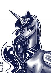 Size: 600x849 | Tagged: safe, artist:onat, princess luna, alicorn, pony, g4, female, monochrome, simple background, sketch, solo, white background