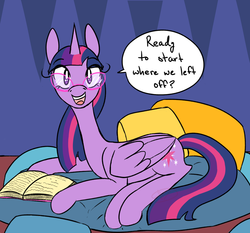 Size: 1000x930 | Tagged: safe, artist:ryuredwings, twilight sparkle, alicorn, pony, g4, book, female, glasses, looking at you, mare, solo, talking to viewer, twilight sparkle (alicorn)