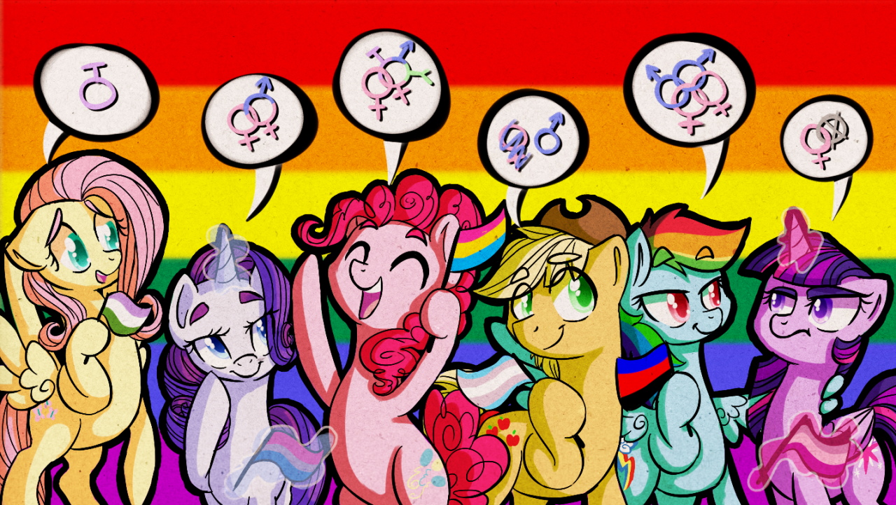 1065894 - safe, artist:rastaquouere69, applejack, fluttershy, pinkie pie, rainbow  dash, rarity, twilight sparkle, alicorn, earth pony, pegasus, pony,  unicorn, ask rarity and pinkie, g4, :t, asexual, asexual pride flag,  bedroom eyes, bisexual