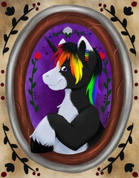 Size: 789x1013 | Tagged: safe, artist:dunnowhattowrite, oc, oc only, pony, unicorn, male, portrait, rainbow hair, solo