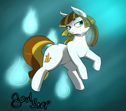 Size: 1300x1150 | Tagged: safe, artist:badgerkun, oc, oc only, oc:soul step, earth pony, pony, choker, earring, female, green eyes, mare, piercing, pose, solo, spirits, two toned hair