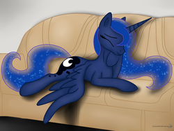 Size: 3200x2400 | Tagged: safe, artist:groovebird, princess luna, alicorn, pony, g4, couch, cute, eyes closed, female, high res, lunabetes, lying down, mare, prone, solo