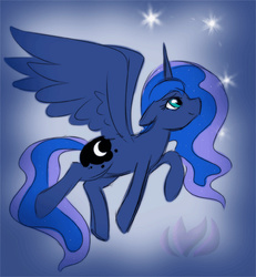 Size: 500x540 | Tagged: safe, artist:raininess, princess luna, g4, female, smiling, solo, spread wings, stars