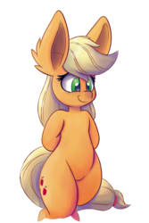 Size: 1000x1500 | Tagged: safe, artist:heir-of-rick, applejack, earth pony, pony, semi-anthro, daily apple pony, g4, applebucking thighs, bipedal, ear fluff, female, impossibly large ears, solo