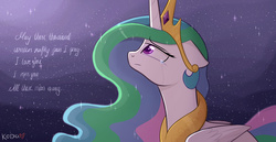 Size: 3500x1800 | Tagged: safe, artist:kodabomb, princess celestia, lullaby for a princess, g4, crying, female, sad, solo, song reference, tearjerker