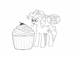 Size: 1600x1200 | Tagged: safe, artist:trickydick, pinkie pie, g4, cupcake, female, food, monochrome, solo