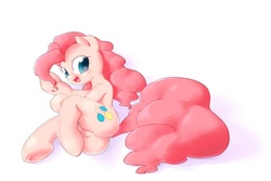 Size: 1023x682 | Tagged: safe, artist:hidamariru, pinkie pie, earth pony, pony, g4, anatomically incorrect, featureless crotch, female, incorrect leg anatomy, solo