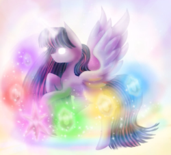 Size: 1100x1000 | Tagged: safe, artist:chanceyb, twilight sparkle, alicorn, pony, g4, elements of harmony, female, glowing eyes, glowing horn, horn, mare, solo, spread wings, twilight sparkle (alicorn)