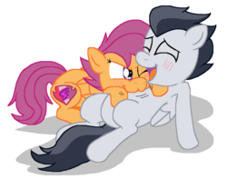 Size: 2496x1968 | Tagged: safe, artist:tagman007, rumble, scootaloo, pegasus, pony, g4, colt, cute, cutealoo, cutie mark, female, filly, male, raspberry, rumblebetes, ship:rumbloo, shipping, straight, the cmc's cutie marks, tickling, tummy buzz