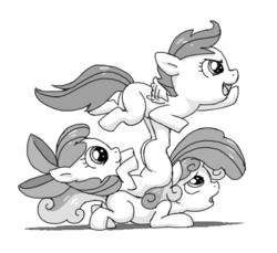 Size: 490x449 | Tagged: safe, artist:invisibleone11, apple bloom, scootaloo, sweetie belle, g4, cutie mark crusaders, monochrome