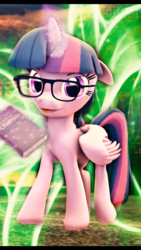 Size: 720x1280 | Tagged: safe, artist:alcohors, twilight sparkle, alicorn, pony, g4, 3d, book, female, glasses, mare, solo, source filmmaker, tongue out, twilight sparkle (alicorn)