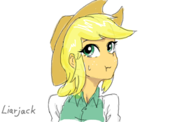 Size: 600x420 | Tagged: safe, artist:invisibleone11, applejack, equestria girls, g4, female, liar face, liarjack, scrunchy face, simple background, sketch, solo, sweat, sweatdrop, white background
