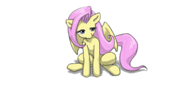 Size: 600x300 | Tagged: safe, artist:invisibleone11, part of a set, fluttershy, pegasus, pony, g4, female, looking up, simple background, sitting, sketch, solo, white background