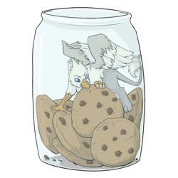 Size: 1024x1024 | Tagged: safe, artist:thekuto, oc, oc only, oc:der, griffon, cookie, eating, food, imminent consumption, imminent stuffing, micro, solo, that griffon sure "der"s love cookies