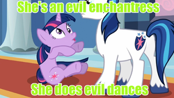 Size: 800x450 | Tagged: safe, screencap, shining armor, twilight sparkle, a canterlot wedding, bridle gossip, g4, derp, evil enchantress, image macro, meme