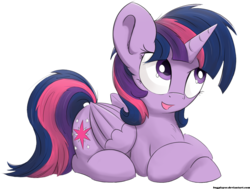 Size: 1473x1115 | Tagged: safe, artist:bugplayer, edit, twilight sparkle, alicorn, pony, g4, alternate hairstyle, bugplayer is trying to murder us, cute, female, looking up, mare, open mouth, prone, simple background, smiling, solo, transparent background, twiabetes, twilight sparkle (alicorn)