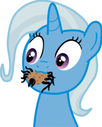 Size: 394x491 | Tagged: safe, artist:dogjedi, artist:dragonpone, edit, trixie, pony, spider, unicorn, cookie, cute, diatrixes, female, food, mare, simple background, solo, tick