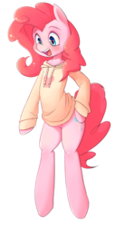 Size: 800x1581 | Tagged: safe, artist:hoodie, pinkie pie, earth pony, pony, semi-anthro, g4, bipedal, blushing, clothes, cute, diapinkes, female, hoodie, simple background, solo, transparent background