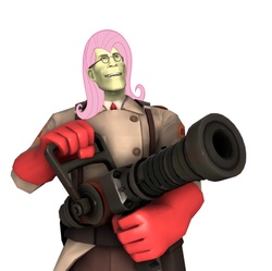 Size: 896x892 | Tagged: safe, fluttershy, g4, medic, medic (tf2), parody, team fortress 2, what has science done, why