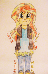 Size: 943x1455 | Tagged: safe, artist:blazingdazzlingdusk, sunset shimmer, equestria girls, g4, my little pony equestria girls: friendship games, drawing, female, new outfit, solo, traditional art