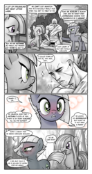 Size: 665x1252 | Tagged: safe, artist:pencils, limestone pie, marble pie, oc, oc:anon, earth pony, human, pony, comic:anon's pie adventure, g4, barefoot, bishie sparkles, blushing, clothes, comic, crush, cute, eyes closed, feet, female, floppy ears, frown, glare, handsome, happy, human fetish, human male, limabetes, limetsun pie, male, marblebetes, mare, monochrome, nose wrinkle, open mouth, scrunchy face, sitting, smiling, sparkles, stupid sexy anon, toga, tsundere, unconscious, when she smiles, wide eyes