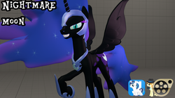 Size: 1920x1080 | Tagged: safe, artist:beardeddoomguy, nightmare moon, shining armor, g4, .zip file at source, 3d, female, film reel, gmod, solo, source filmmaker, source filmmaker resource