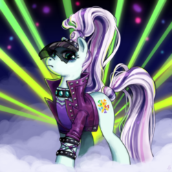 Size: 800x800 | Tagged: safe, artist:regnsloja, coloratura, earth pony, pony, g4, the mane attraction, countess coloratura, female, fog, laser, mare, solo