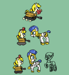 Size: 1000x1094 | Tagged: safe, artist:thebirdiebin, color edit, edit, oc, oc:anonguard, oc:treads, pony, tank pony, colt quest, adult, annoyed, armor, box tank, child, color, colored, cute, cyoa:galloping steel, cyoa:hijack, cyoa:just another day, cyoa:royal guard survival, doll, female, filly, foal, guard, guards, male, royal guard, stallion, story included, tank (vehicle), toy, wip