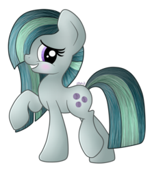 Size: 1256x1414 | Tagged: safe, artist:applefritta, marble pie, earth pony, pony, g4, blushing, female, raised hoof, simple background, solo, transparent background
