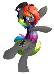 Size: 2179x3000 | Tagged: safe, artist:shinodage, oc, oc only, oc:krylone, pony, unicorn, clothes, hat, high res, open mouth, simple background, solo, transparent background, vest