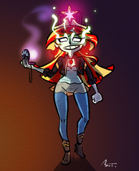 Size: 650x800 | Tagged: safe, artist:mojot, sunset shimmer, equestria girls, g4, big crown thingy, daily sunset, element of magic, female, gem, glowing eyes, magic, magic capture device, siren gem, solo, this can only end well, this will end in death, xk-class end-of-the-world scenario