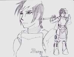 Size: 1000x773 | Tagged: safe, artist:dj-black-n-white, oc, oc only, oc:darcy, satyr, armor, axe, barbarian, battle axe, berserker, clothes, monochrome, offspring, parent:big macintosh, rpg, solo, weapon