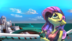 Size: 1920x1080 | Tagged: safe, artist:alumx, fluttershy, anthro, g4, female, futuristic, solo