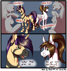 Size: 3100x3300 | Tagged: safe, artist:reaper3d, artist:sunny way, oc, oc only, horse, pegasus, pony, unicorn, rcf community, comic strip, engrish, equine, high res, horn, ponytail, racism, russian, wings